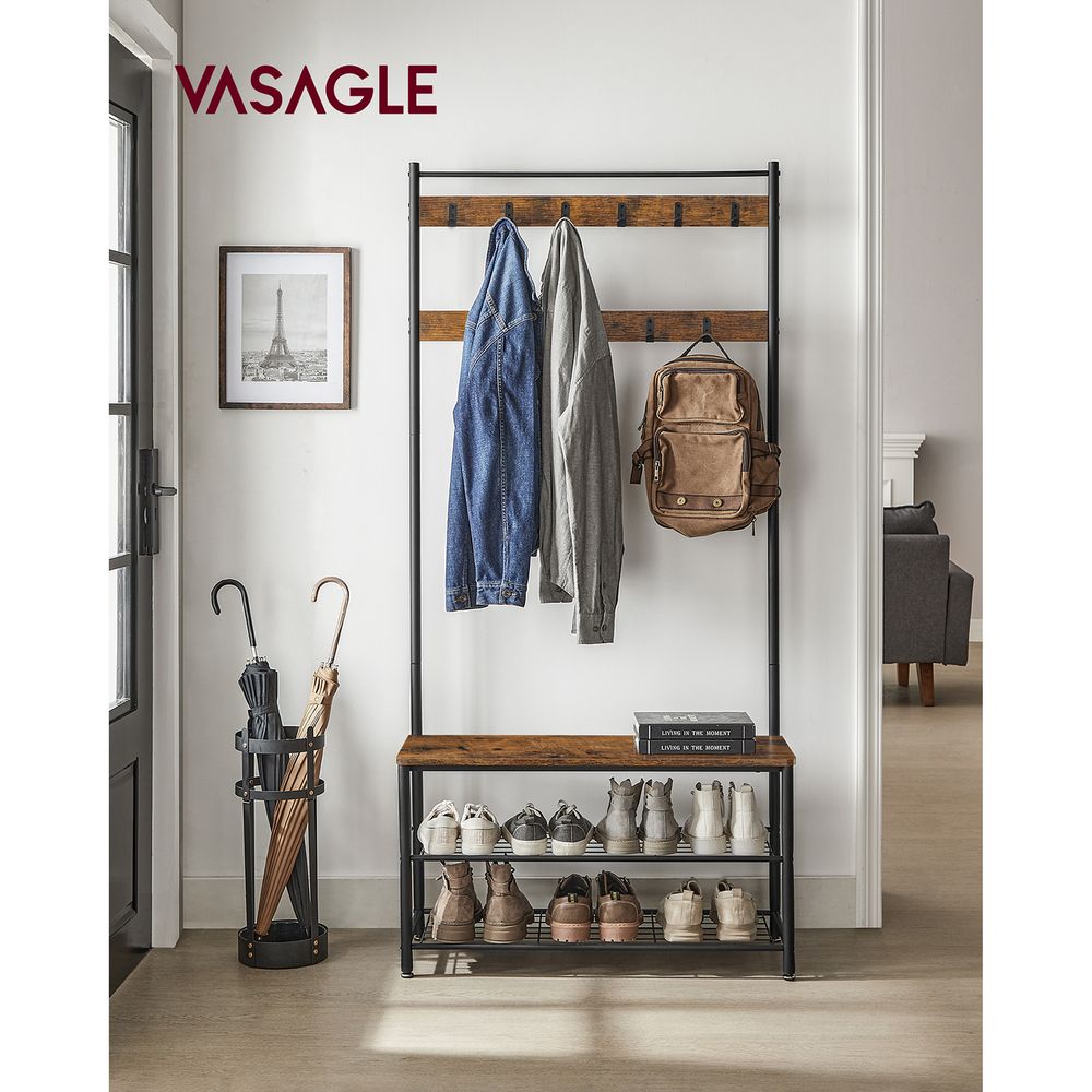 Hall Tree With Shoe Storage Bench – 3-in-1 Coat Rack – Entryway Organizer