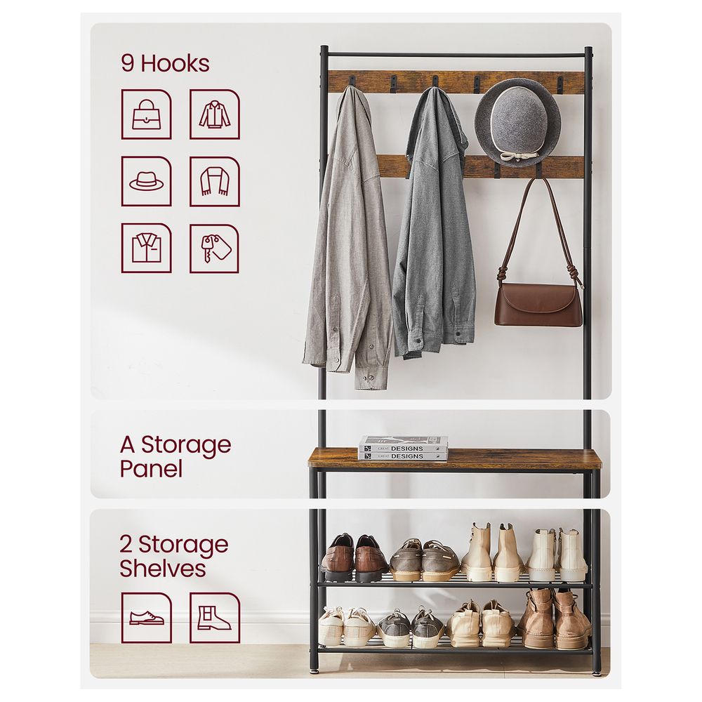 Hall Tree With Shoe Storage Bench – 3-in-1 Coat Rack – Entryway Organizer