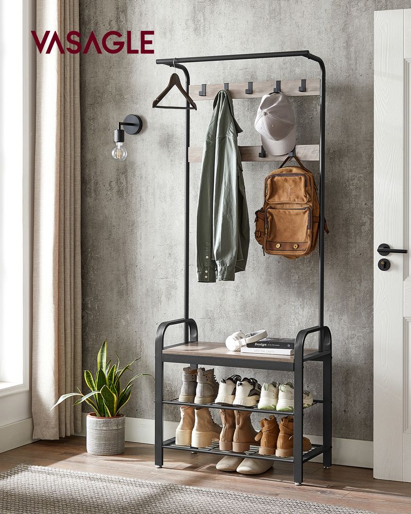 Coat Rack With Shoe Bench - Entryway Storage Organizer