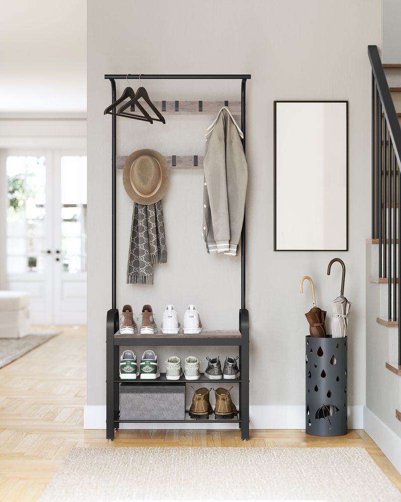 Coat Rack With Shoe Bench - Entryway Storage Organizer
