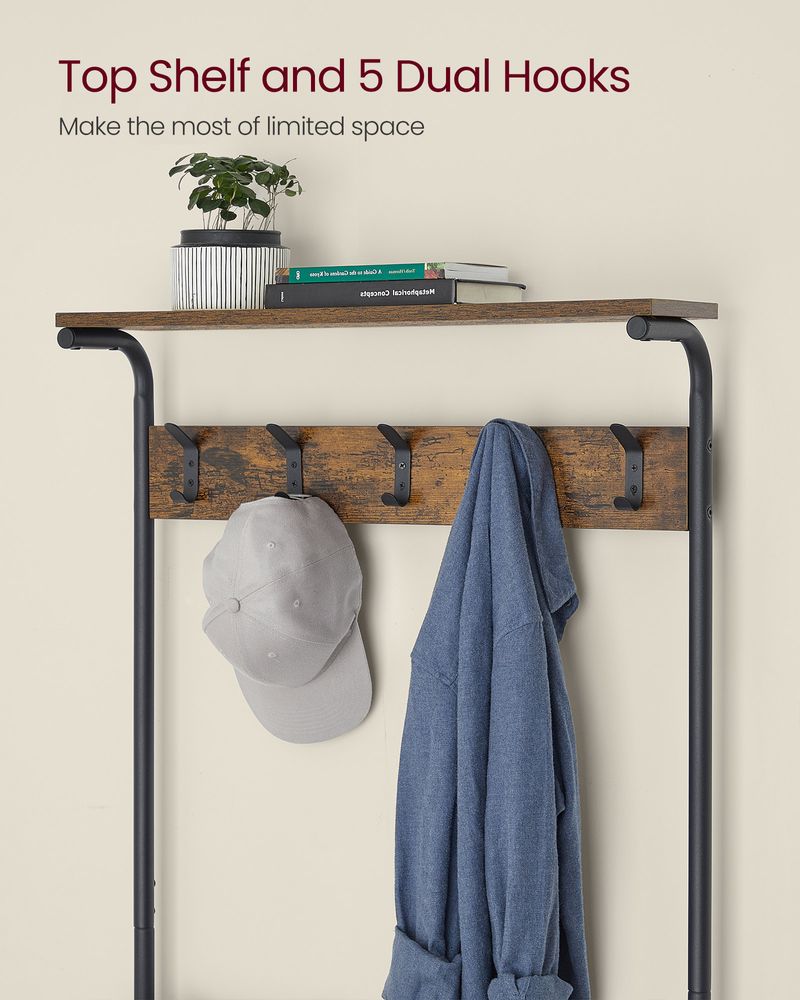 Hall Tree With Shoe Bench – 5-Tier Shoe Storage – Industrial Coat Rack