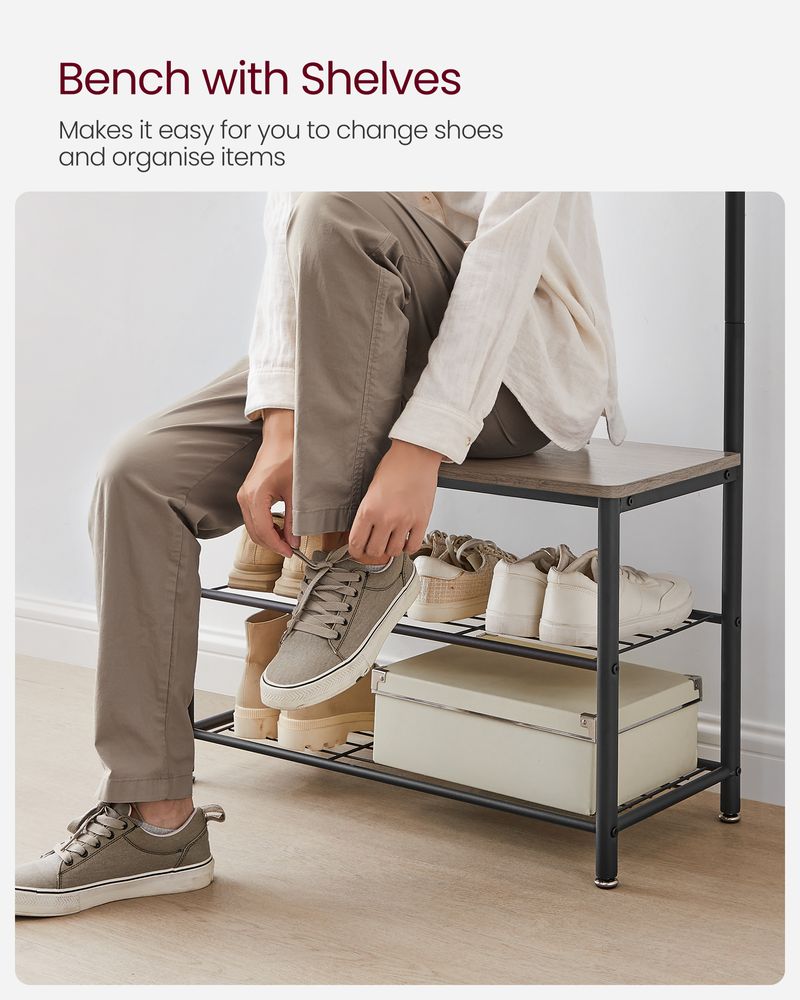 Hall Tree Coat Rack - Shoe Storage Bench - Entryway Hooks