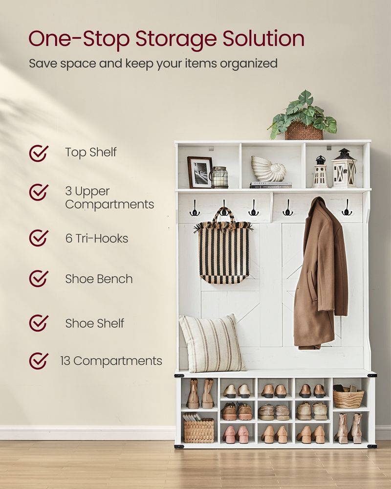 Hall Tree With Bench and Shoe Storage Coat Rack Entryway Organizer