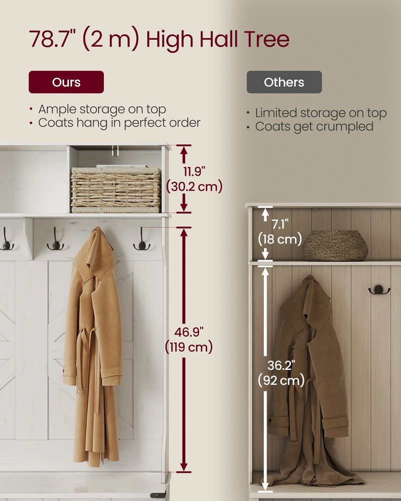 Hall Tree With Bench and Shoe Storage Coat Rack Entryway Organizer