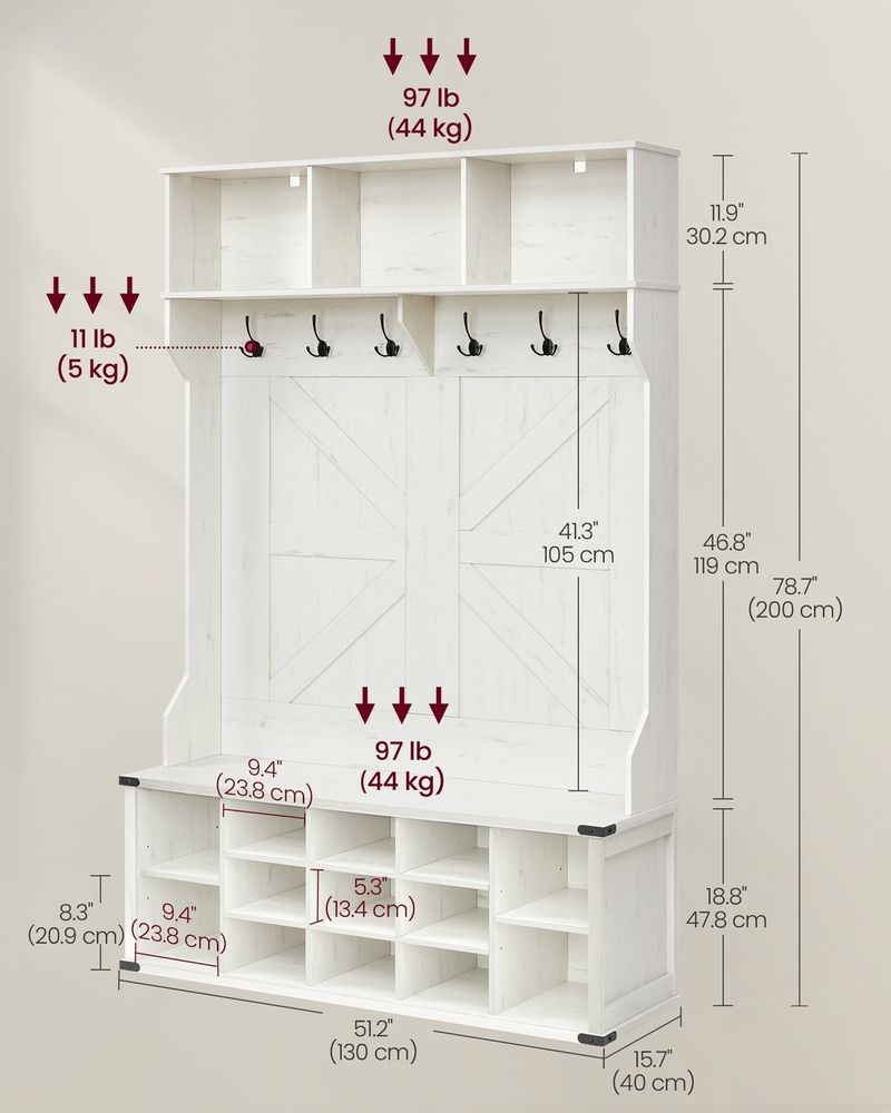 Hall Tree With Bench and Shoe Storage Coat Rack Entryway Organizer