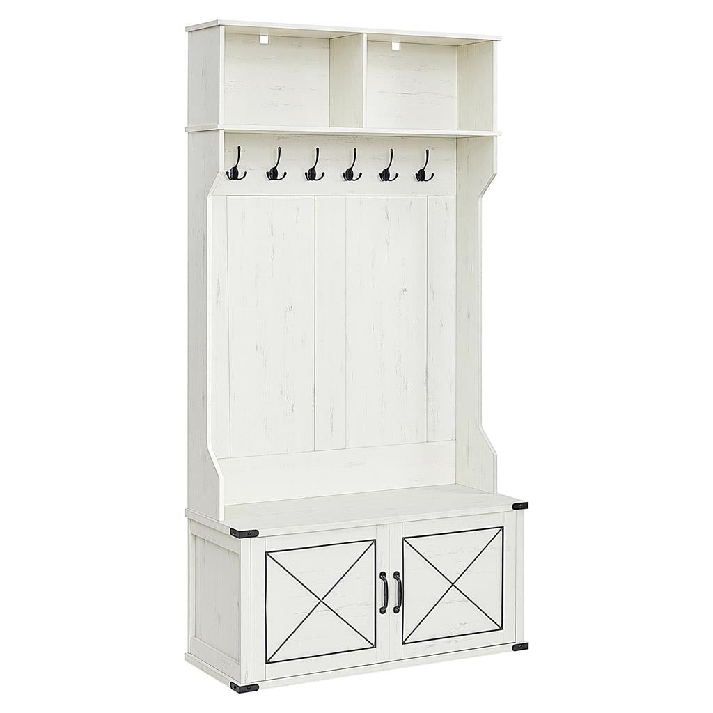 Entryway Hall Tree With Bench And Shoe Cabinet Storage Hooks