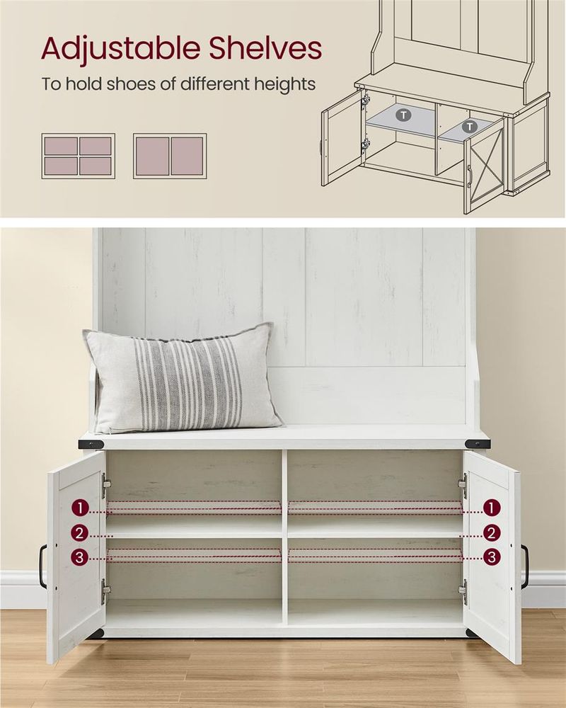 Entryway Hall Tree With Bench And Shoe Cabinet Storage Hooks