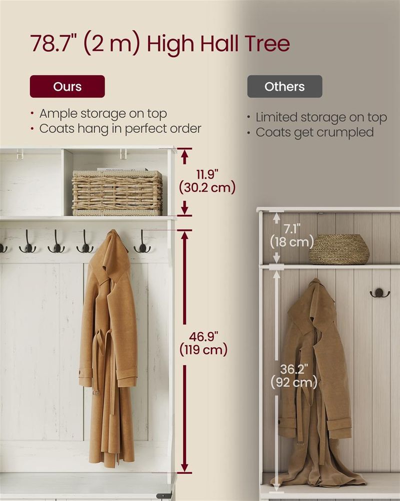 Entryway Hall Tree With Bench And Shoe Cabinet Storage Hooks