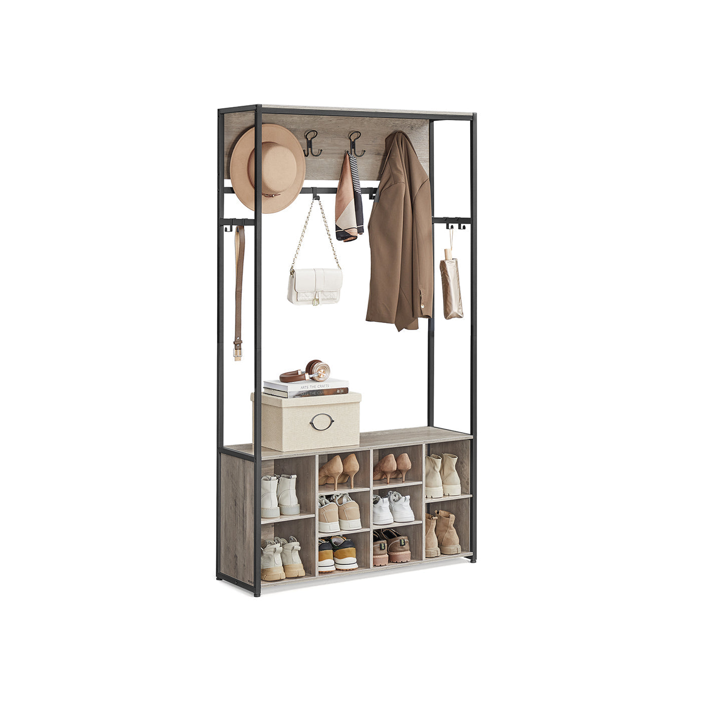 Hall Tree With Bench And Shoe Storage Entryway Coat Rack Hooks