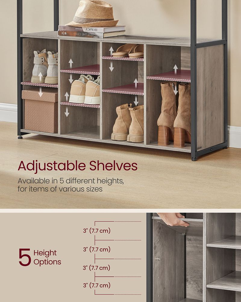 Hall Tree With Bench and Shoe Storage – Adjustable Shelves
