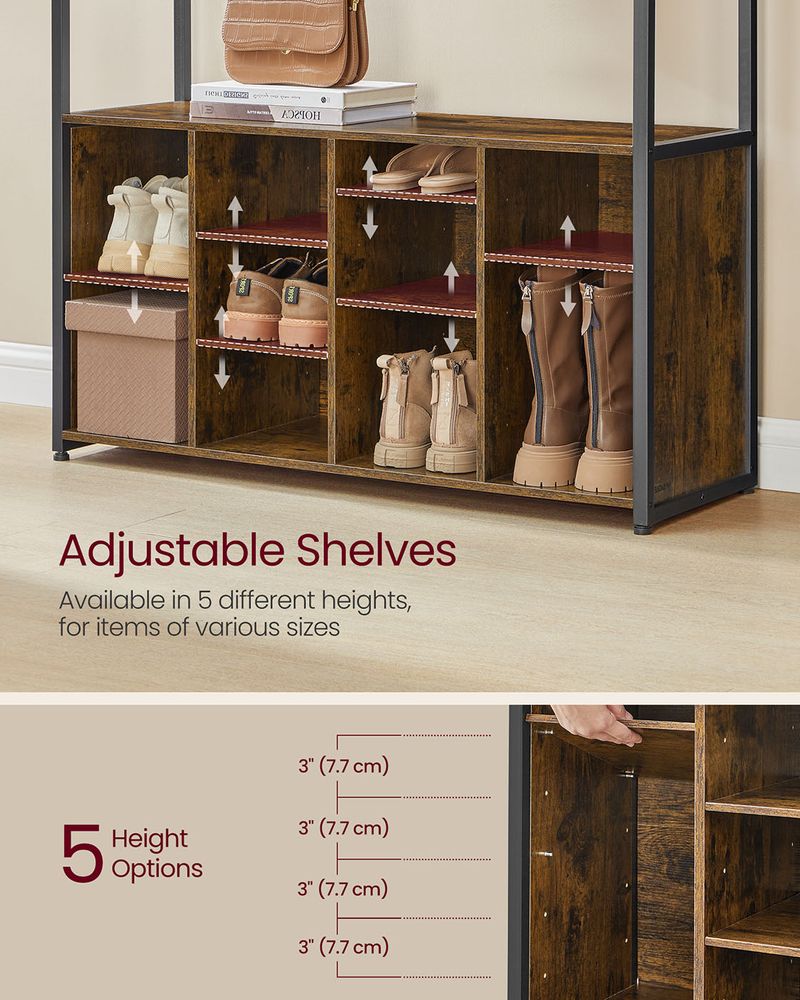 Hall Tree With Bench And Shoe Storage Entryway Coat Rack Hooks