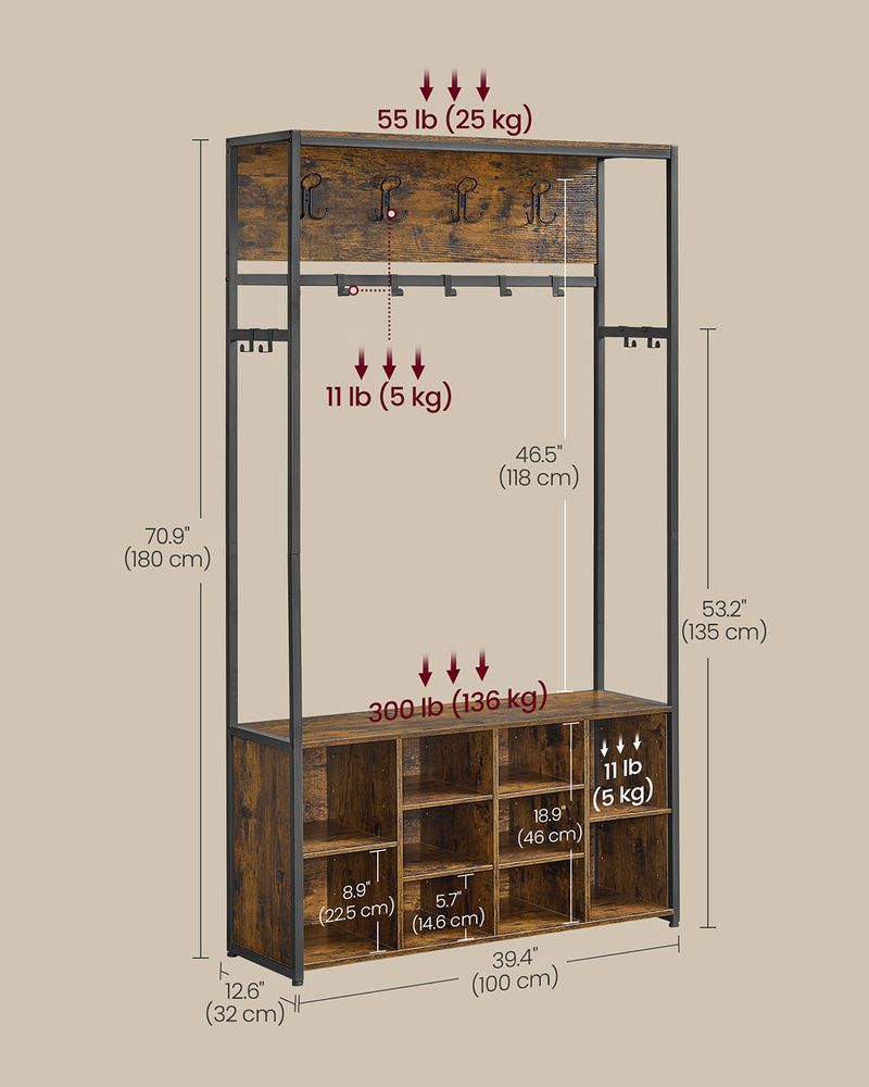 Hall Tree With Bench And Shoe Storage Entryway Coat Rack Hooks