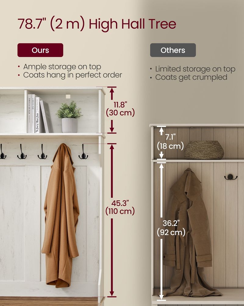 Hall Tree With Bench and Shoe Storage Coat Rack With Cabinet