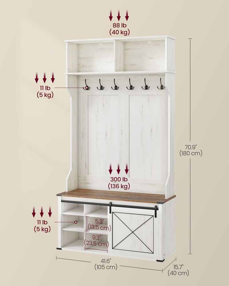 Hall Tree With Bench and Shoe Storage Coat Rack With Cabinet