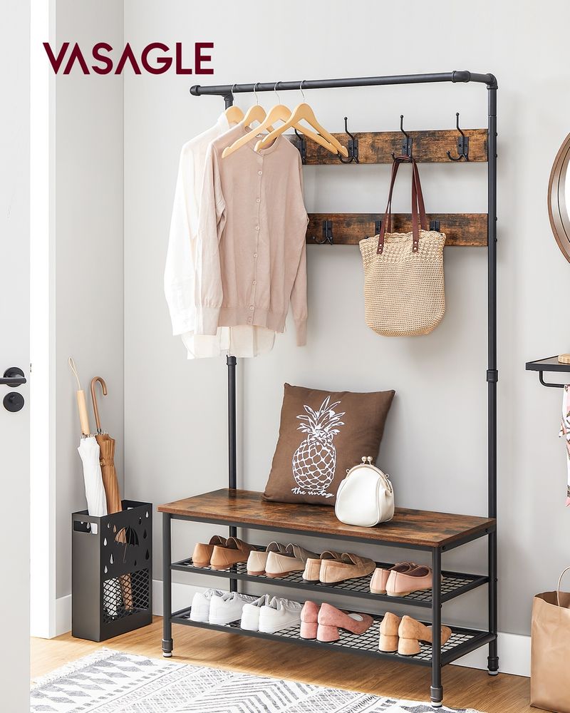 Entryway Coat Rack With Storage Bench and Hooks Hall Tree Organizer