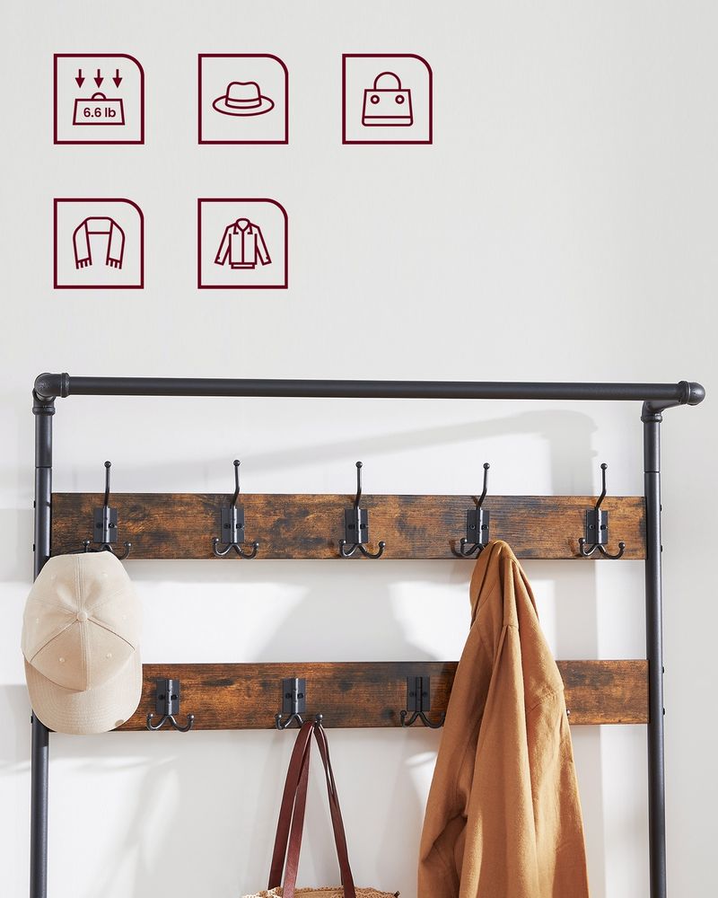 Entryway Coat Rack With Storage Bench and Hooks Hall Tree Organizer