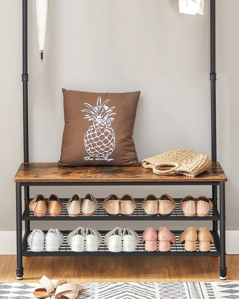 Entryway Coat Rack With Storage Bench and Hooks Hall Tree Organizer