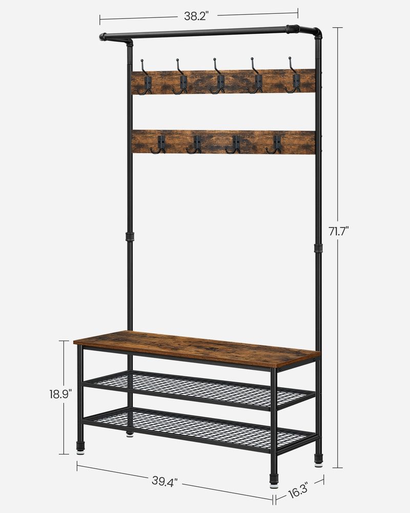 Entryway Coat Rack With Storage Bench and Hooks Hall Tree Organizer