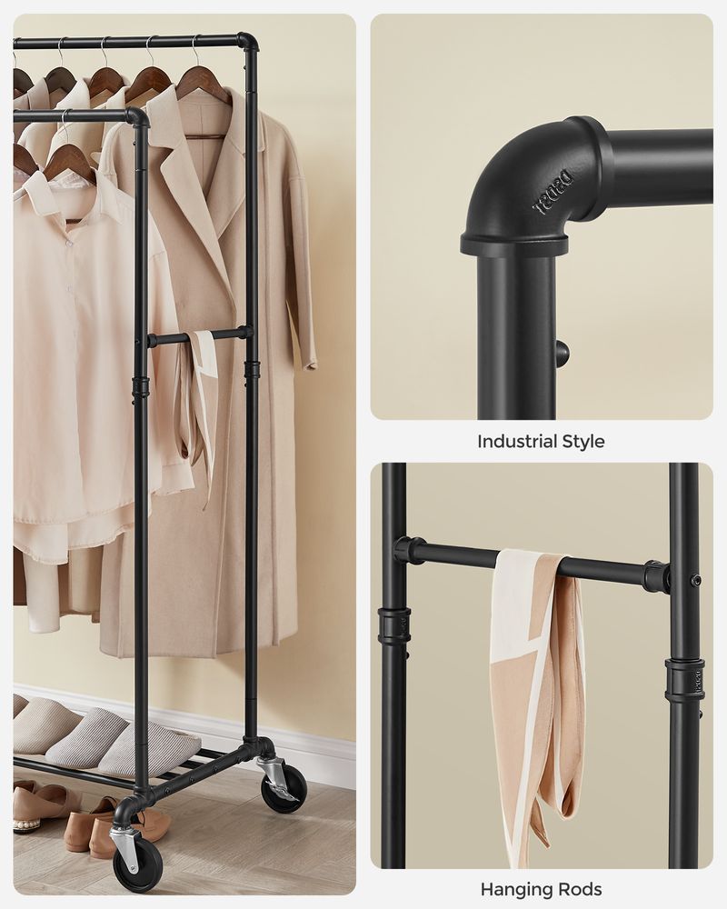 Clothing Rack - Double Rod - With Storage Shelf - Garment Organizer