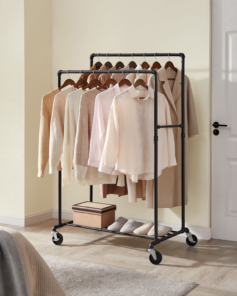 Clothing Rack with Storage Shelf – Heavy-Duty Steel – Rolling Garment Rack