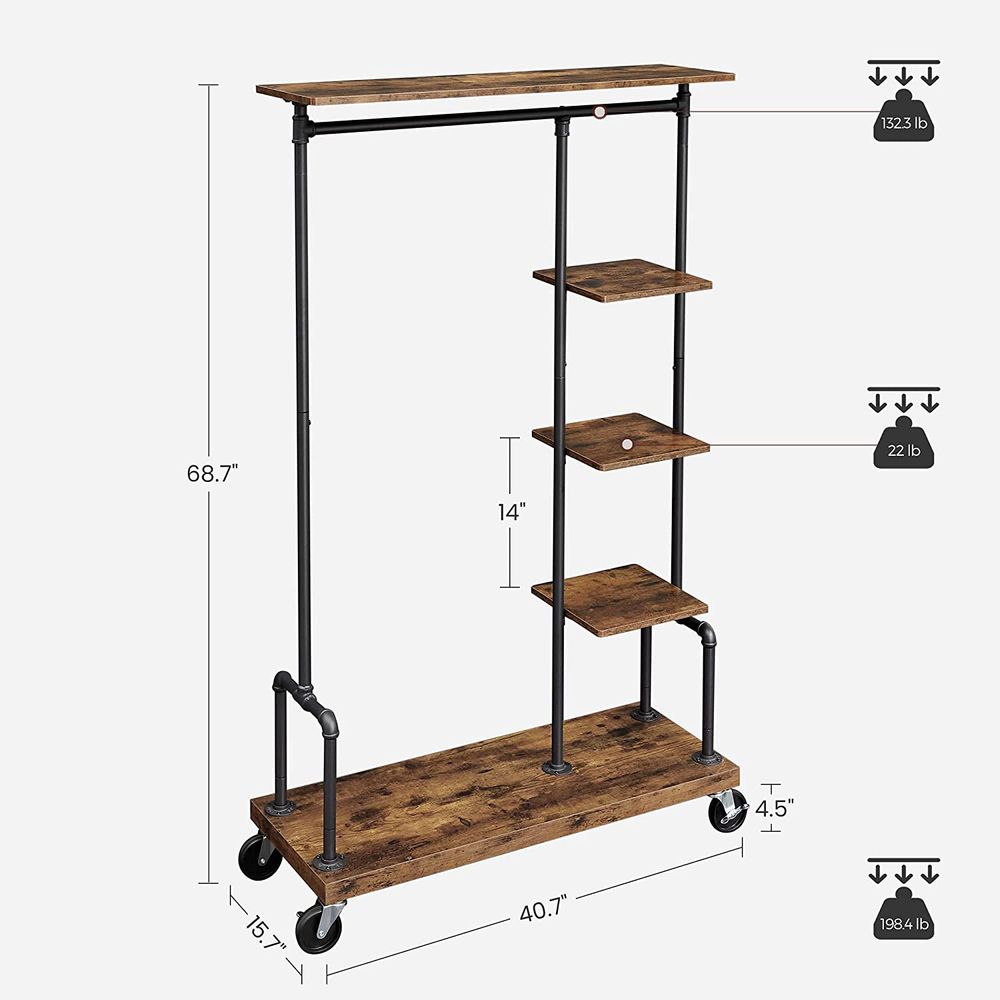 Clothes Rack - Rolling With Wheels - Shelves And Hanging Rail