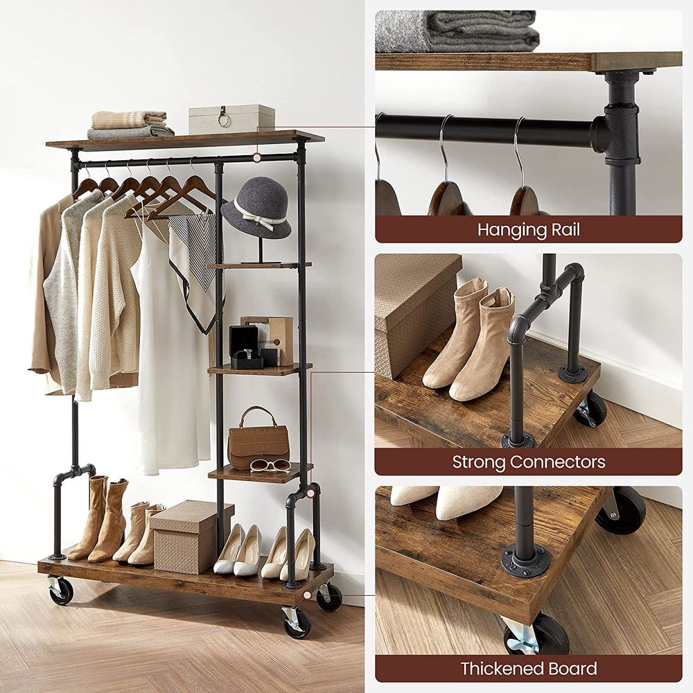 Clothes Rack - Rolling With Wheels - Shelves And Hanging Rail