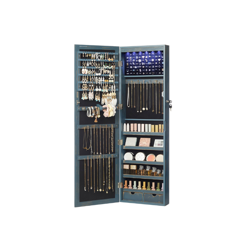 Jewelry Armoire Organizer - Lockable - Wall Or Door Mounted Mirror