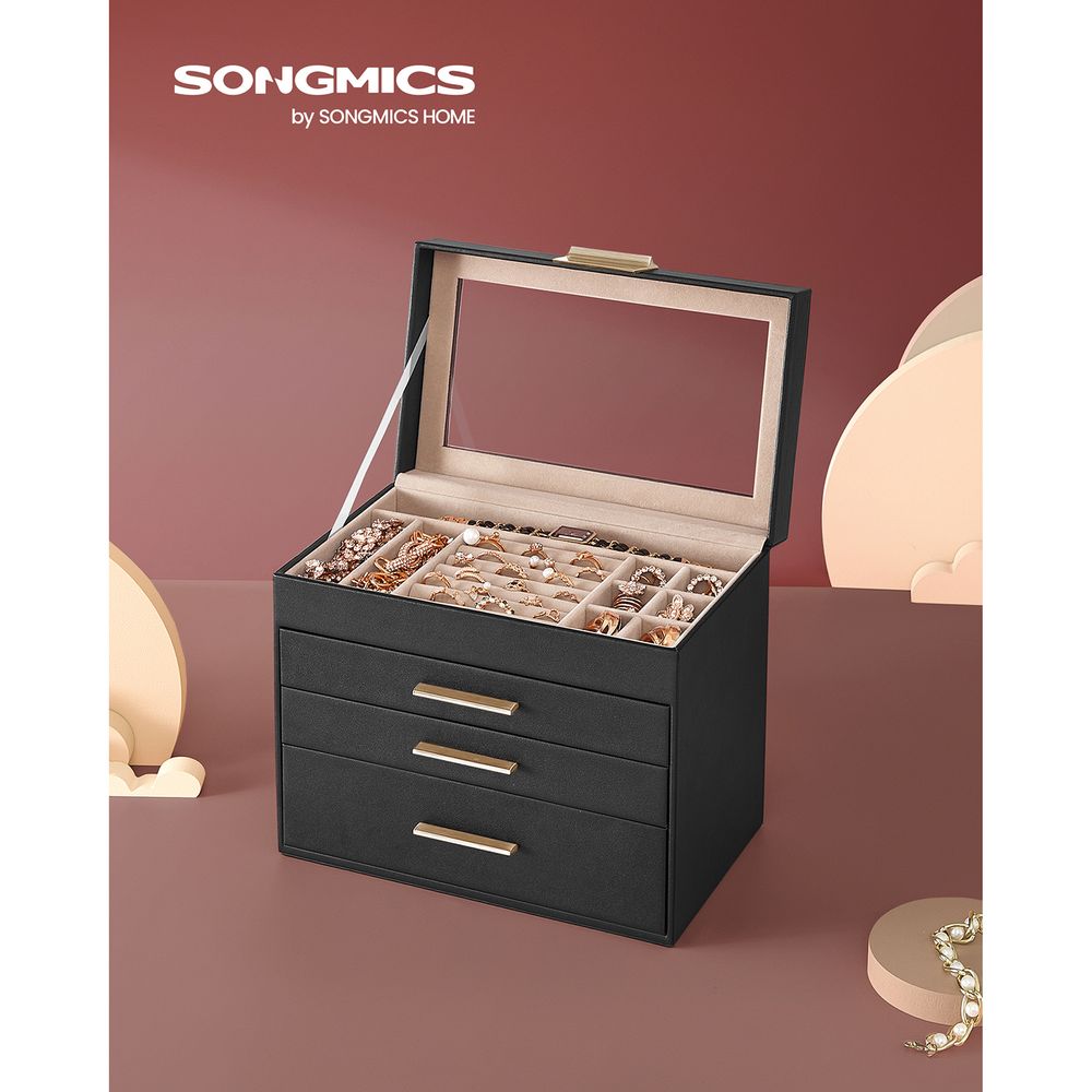 Jewelry Box Organizer - 4 Layer - Glass Lid - Large Storage