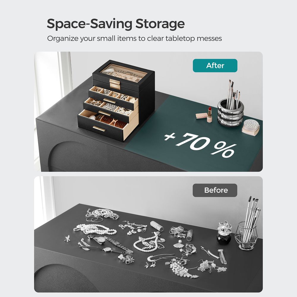 Jewelry Box Organizer - 4 Layer - Glass Lid - Large Storage