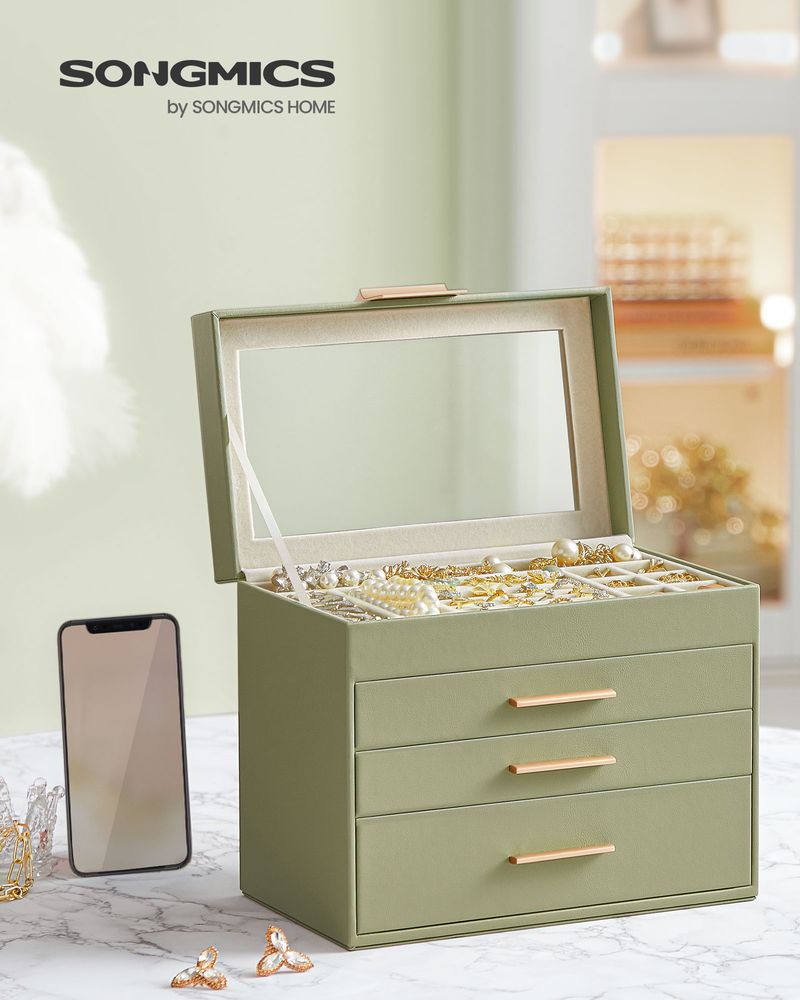 Jewelry Box Organizer - 4 Layer - Glass Lid - Large Storage