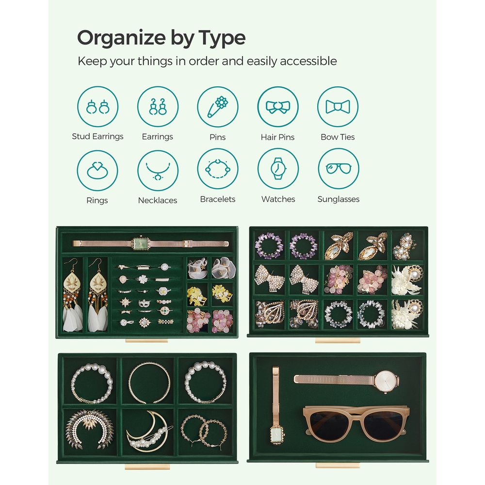 Jewelry Box Organizer - 4 Layer - Glass Lid - Large Storage