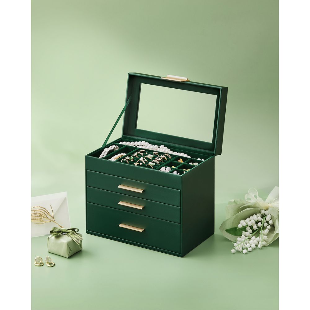 Jewelry Box Organizer - 4 Layer - Glass Lid - Large Storage