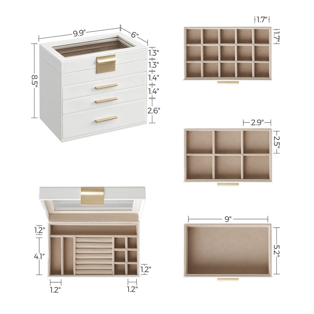 Jewelry Box Organizer - 4 Layer - Glass Lid - Large Storage