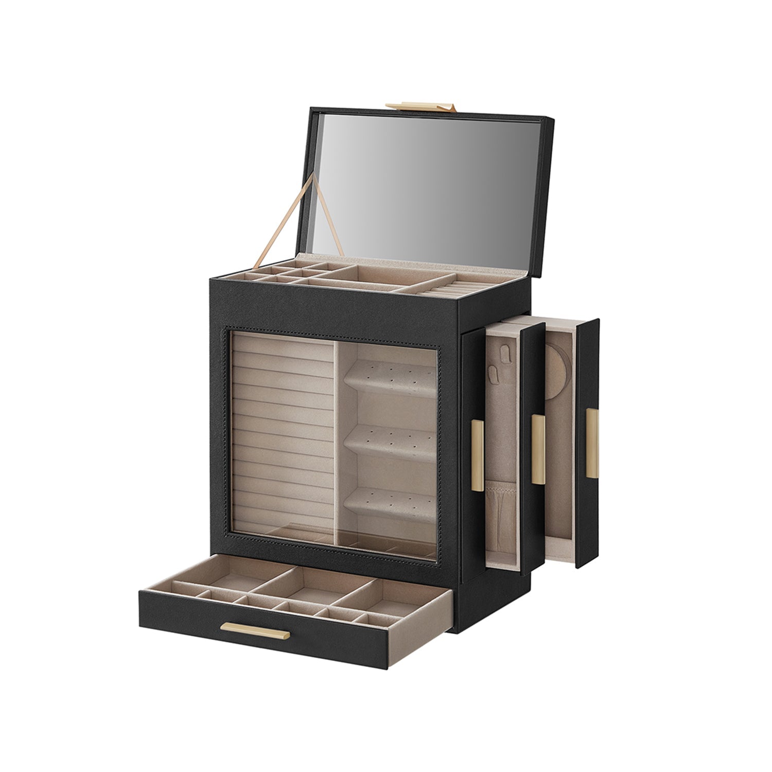 Jewelry Organizer Box - 5 Layer - Glass Window - Mirror Drawers