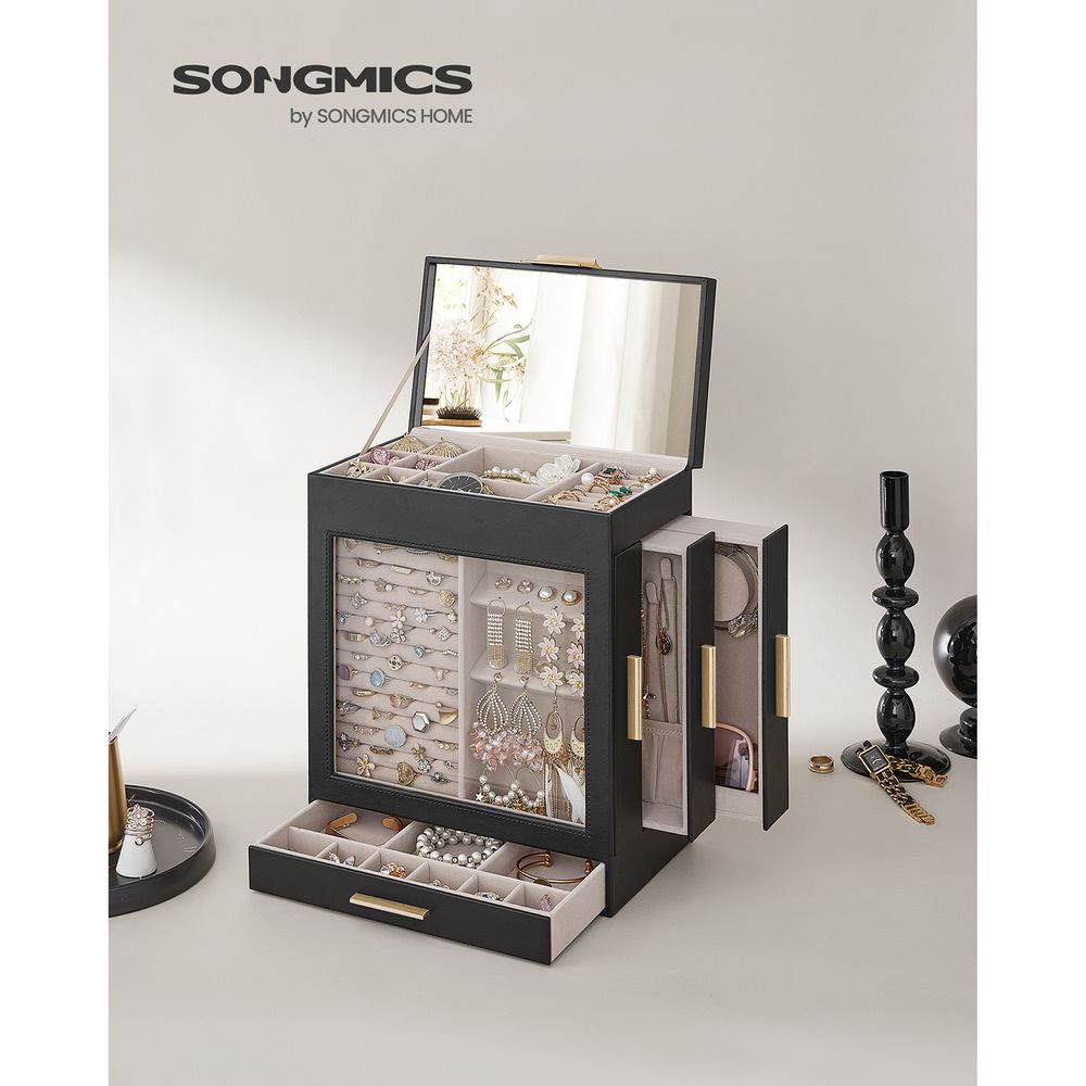 Jewelry Organizer Box - 5 Layer - Glass Window - Mirror Drawers