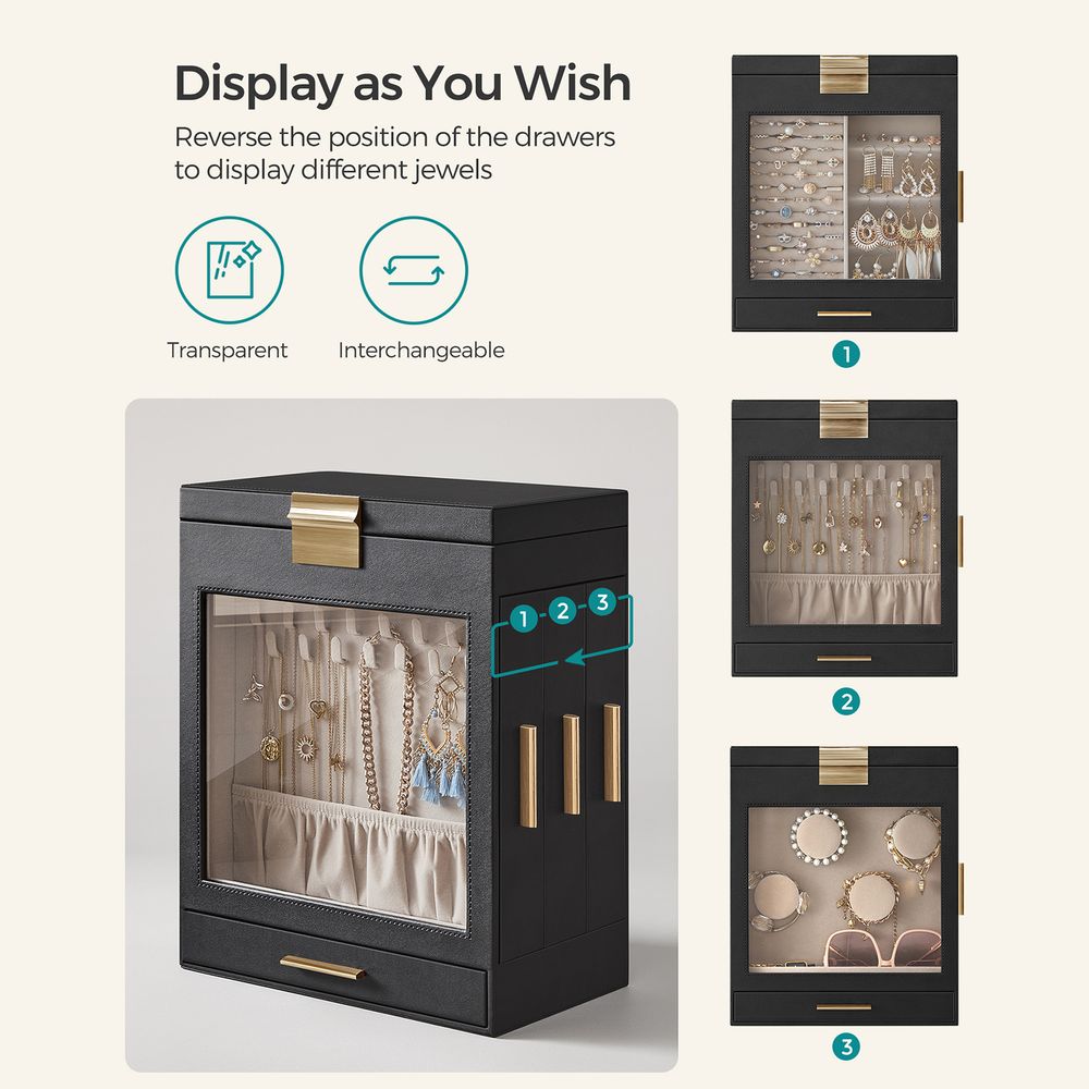 Jewelry Organizer Box - 5 Layer - Glass Window - Mirror Drawers