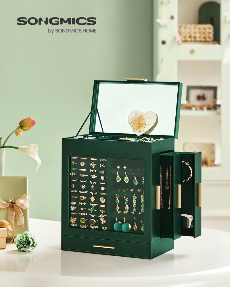 Jewelry Organizer Box - 5 Layer - Glass Window - Mirror Drawers