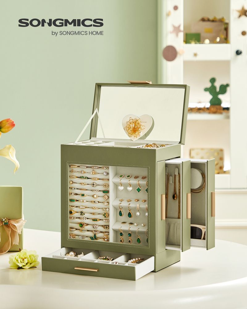 Jewelry Organizer Box - 5 Layer - Glass Window - Mirror Drawers