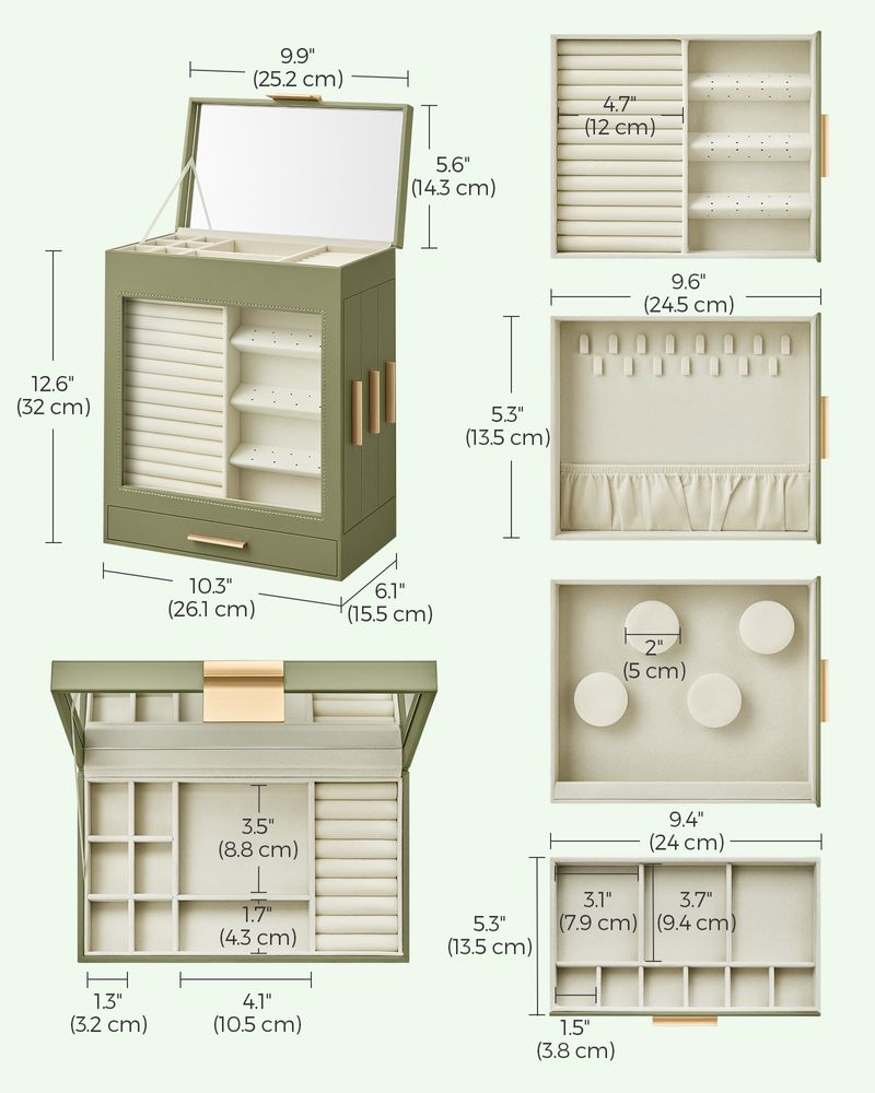 Jewelry Organizer Box - 5 Layer - Glass Window - Mirror Drawers