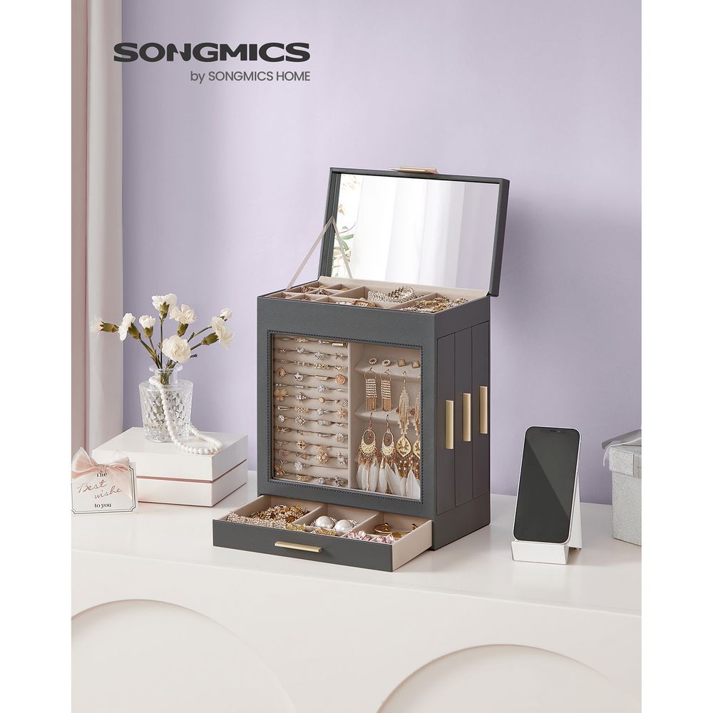 Jewelry Organizer Box - 5 Layer - Glass Window - Mirror Drawers
