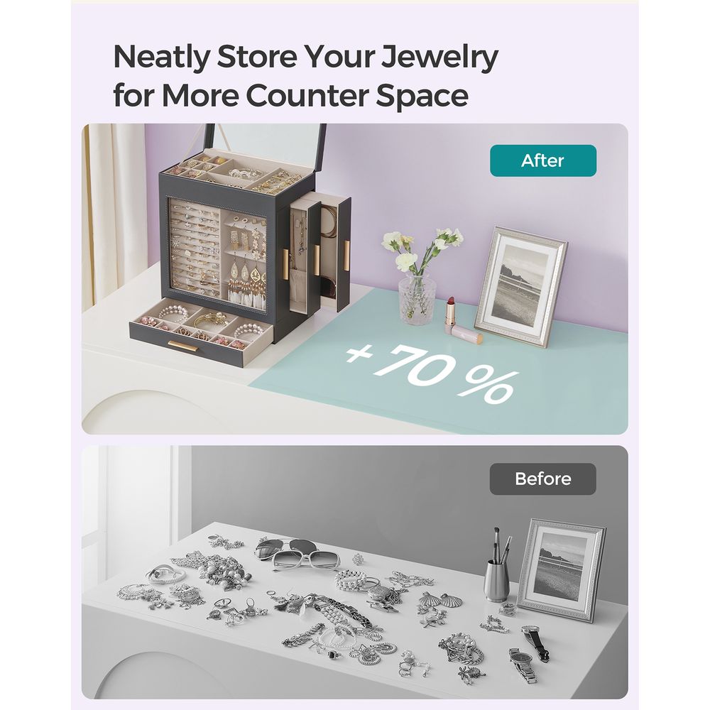Jewelry Organizer Box - 5 Layer - Glass Window - Mirror Drawers