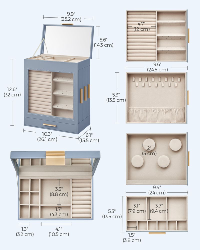 Jewelry Organizer Box - 5 Layer - Glass Window - Mirror Drawers