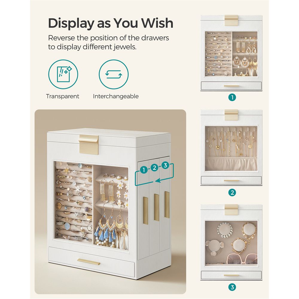 Jewelry Organizer Box - 5 Layer - Glass Window - Mirror Drawers