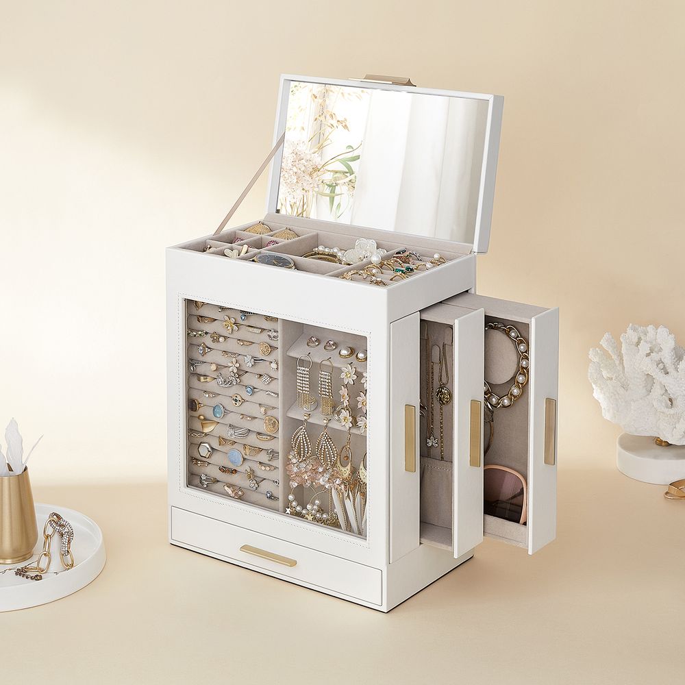 Jewelry Organizer Box - 5 Layer - Glass Window - Mirror Drawers