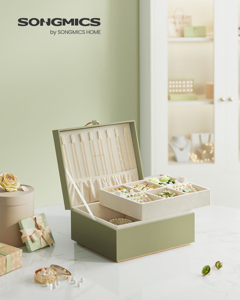 Jewelry Box Organizer - 2 Layer - With Handle And Removable Tray