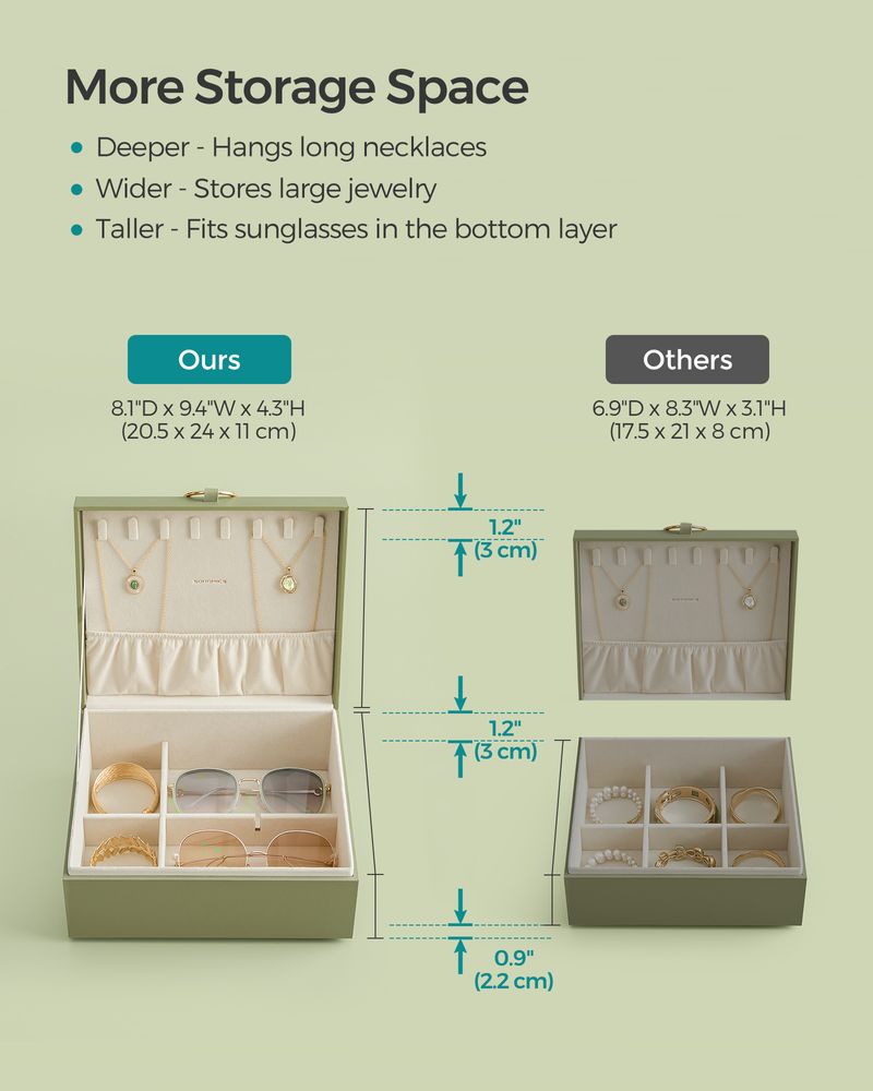 Jewelry Box Organizer - 2 Layer - With Handle And Removable Tray