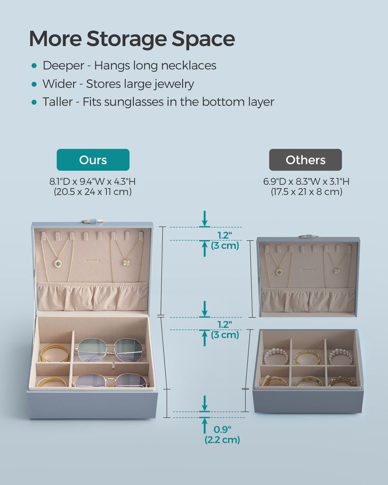Jewelry Box Organizer - 2 Layer - With Handle And Removable Tray