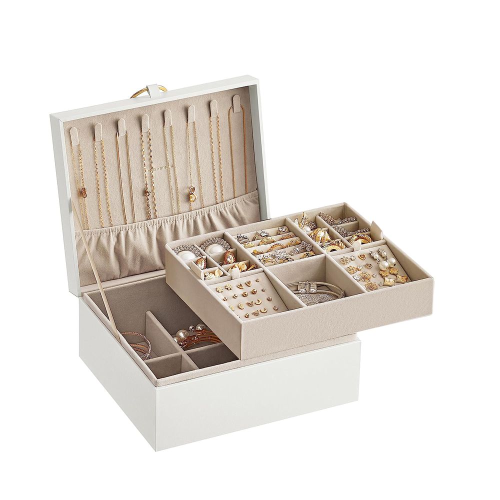 Jewelry Box Organizer - 2 Layer - With Handle And Removable Tray