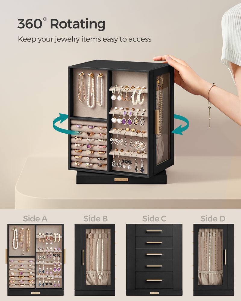 Jewelry Box Organizer - 360 Degree Rotating - 5 Drawers