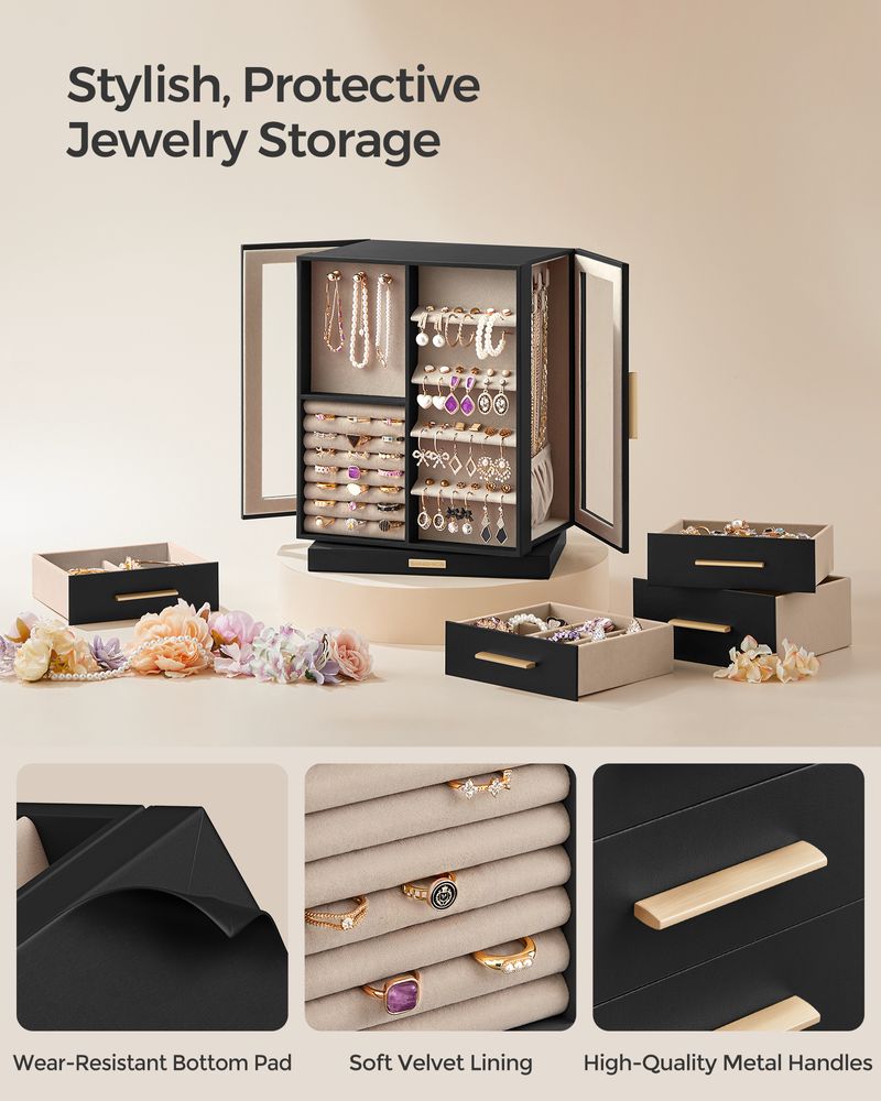 Jewelry Box Organizer - 360 Degree Rotating - 5 Drawers
